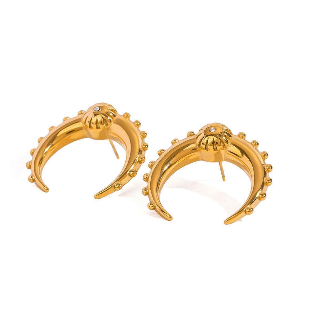 1 Paire De Boucles D'Oreilles À Tige Rétro Soleil/Lune En Acier Inoxydable Plaqué Or  Avec Strass Pour Femme Image6