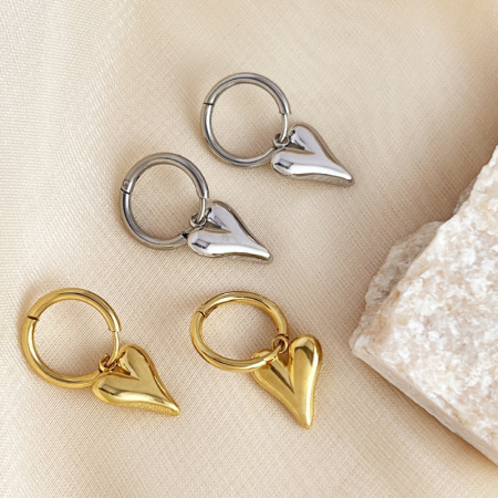 Boucles d'oreilles pendantes pour femme, collection Commute, style simple et élégant, en forme de cœur, en acier inoxydable étanche, couleur or. 2