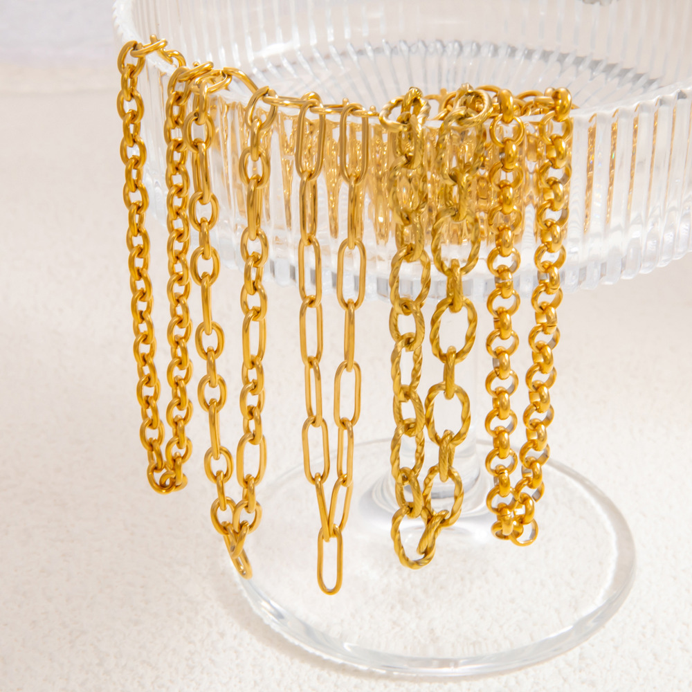 Collier Chaîne Femme Diy En Acier Inoxydable, Couleur Or, Étanche, 1 Pièce, Collection Simple Series h5Image4