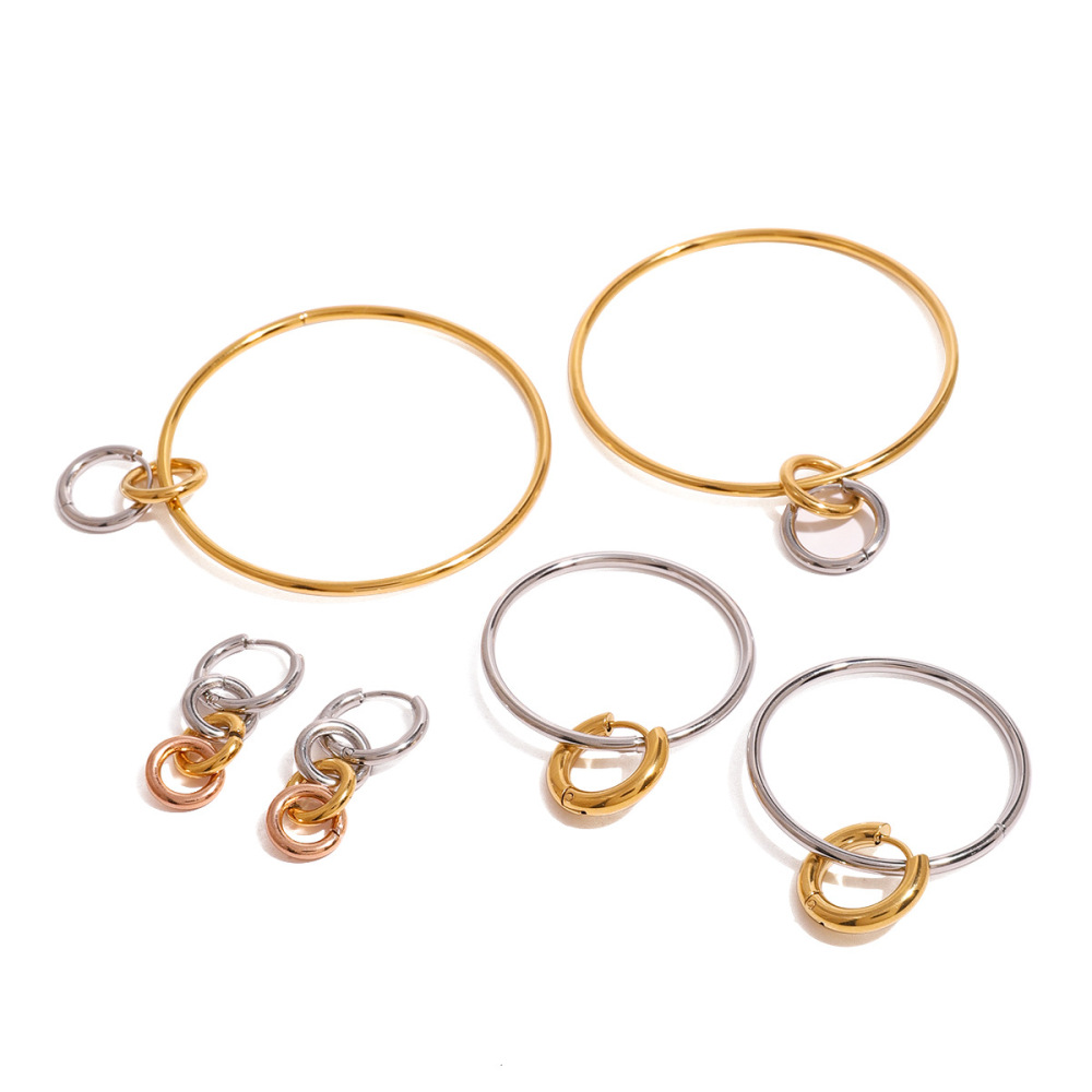 1 Paire De Boucles D'Oreilles Créoles Géométriques Simples En Acier Inoxydable Plaqué Or Pour Femme h5Image5