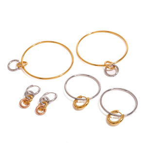 1 Paire De Boucles D'Oreilles Créoles Géométriques Simples En Acier Inoxydable Plaqué Or Pour Femme h5 Image5