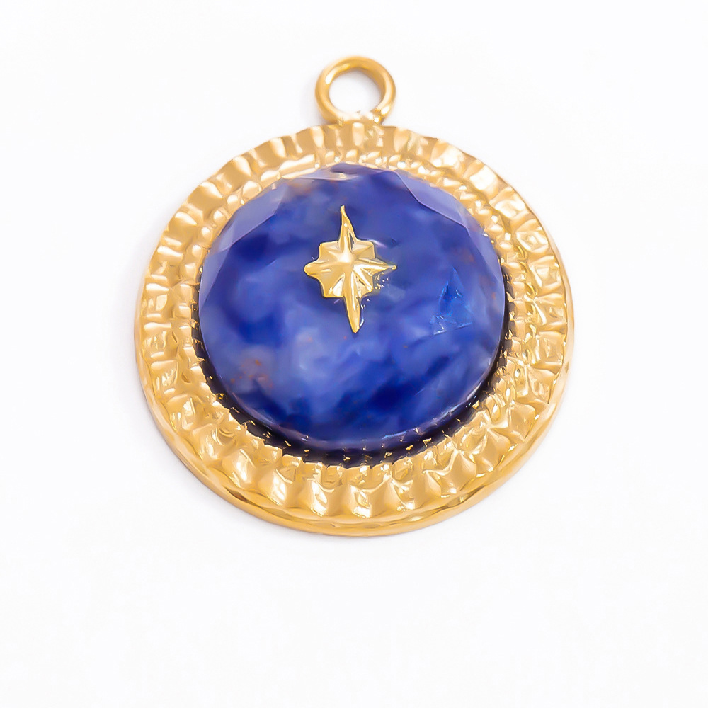 Pendentif Femme Style Bohème Rétro En Forme D'Étoile, Orné D'Une Pierre Naturelle Chromatique, En Acier Inoxydable Et Étanche, Couleur Or (1 Pièce) h5Image7