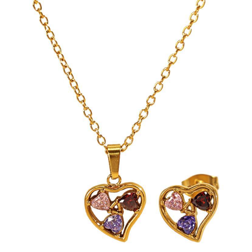 Collier Avec Pendentif En Forme De Cœur Élégant En Acier Titane Plaqué Or Et Strass Pour Femme, Série Luxueuse h5Image6