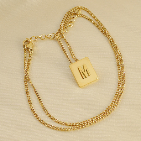 collier pendentif unisexe en acier titane plaqué or , série simple, lettre quotidienne 2