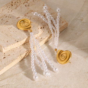 Boucles D'Oreilles Pour Femme, Collection Romantique, En Coquillage, Acier Inoxydable Plaqué Or, Perles Artificielles. h5 Image4
