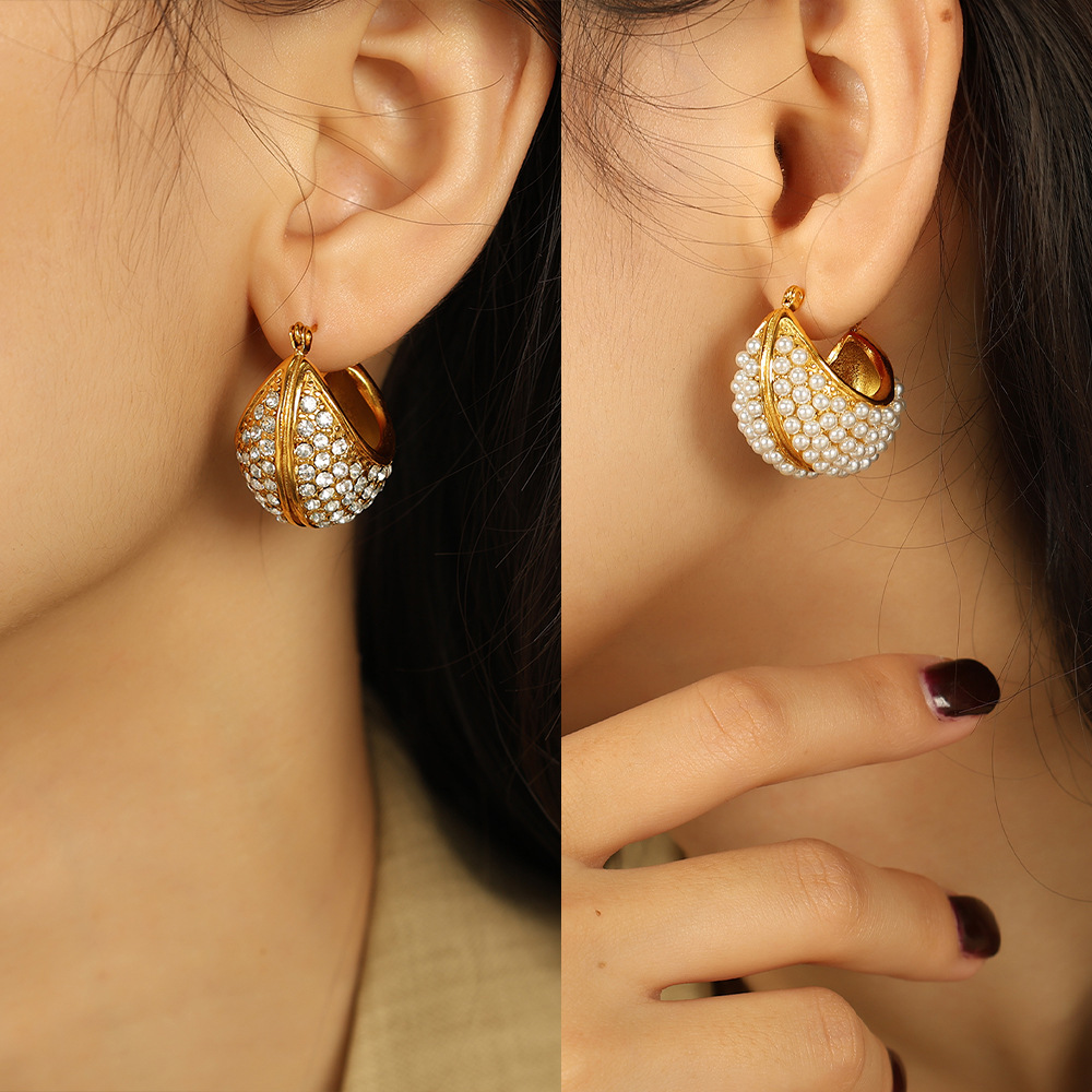 1 Paire De Boucles D'Oreilles Créoles Classiques Géométriques En Acier Titane Couleur Or Pour Femme, Série Luxueuse Image5
