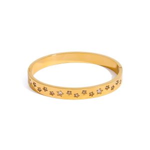 Bracelet Jonc Femme Élégant, Rond, Pentagramme, En Acier Inoxydable, Étanche, Couleur Or (1 Pièce) h5 Image7