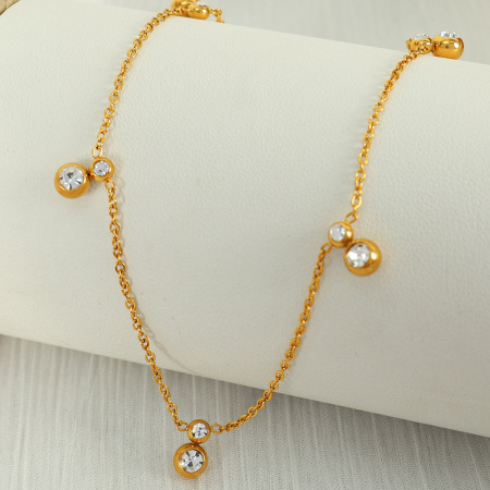 collier avec pendentif géométrique simple en acier inoxydable plaqué or  et strass pour femme, 1 pièce