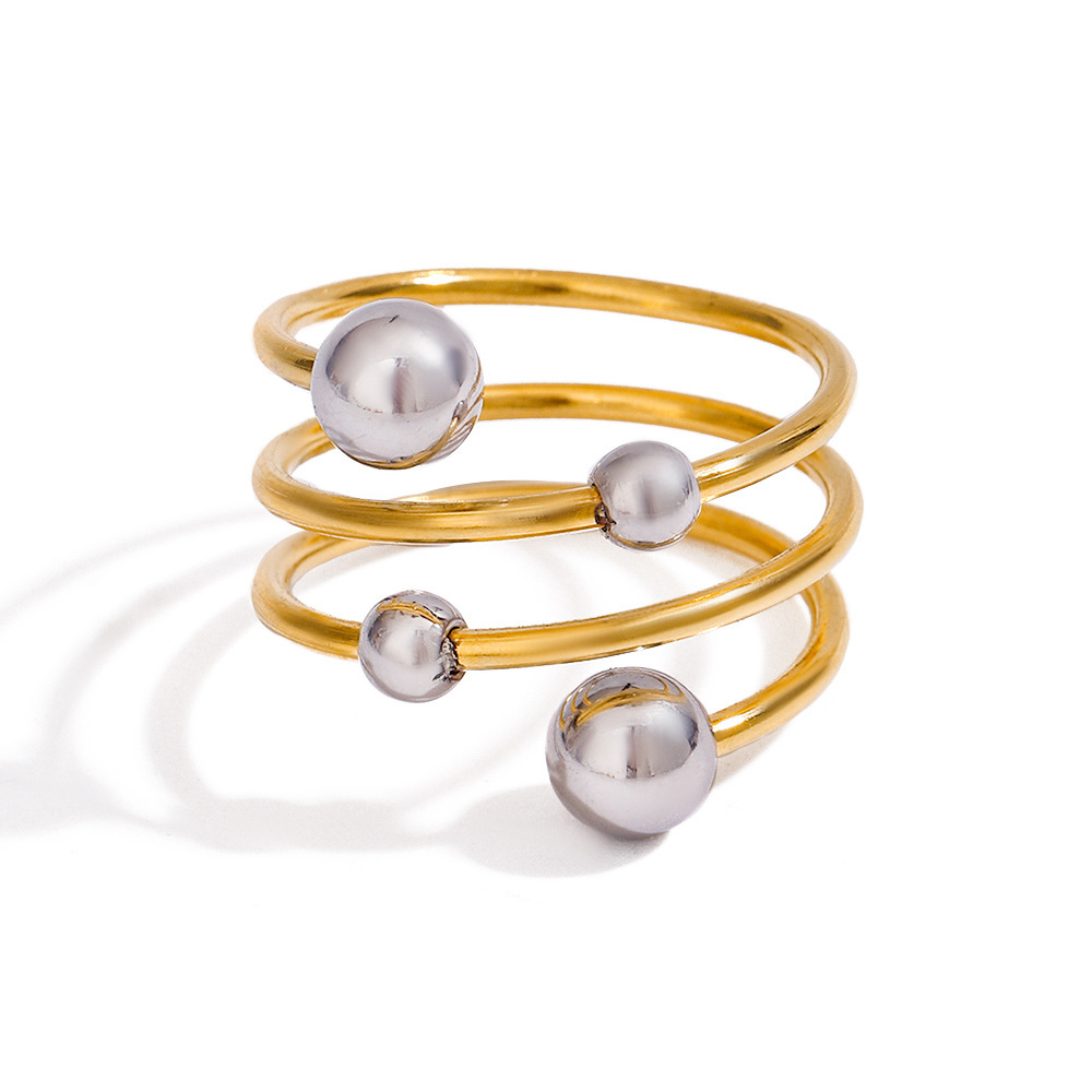 Bague Simple Pour Femme, Style Asymétrique, En Acier Inoxydable Doré, Étanche, Avec Une Ligne Sphérique Et Une Finition Sphérique. Image6
