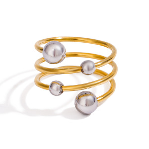Bague Simple Pour Femme, Style Asymétrique, En Acier Inoxydable Doré, Étanche, Avec Une Ligne Sphérique Et Une Finition Sphérique. h5 Image6
