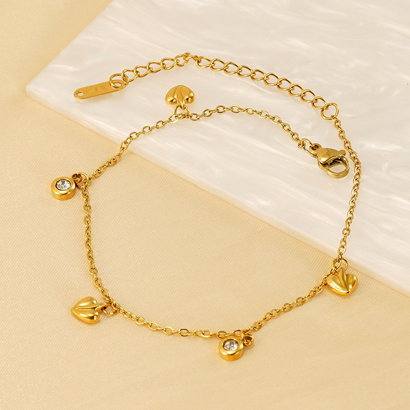 Bracelet Chaîne Pour Femme En Acier Inoxydable Plaqué Or , Série Simple, Motif Cœur Classique, 1 Pièce Image5