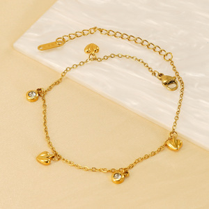 Bracelet Chaîne Pour Femme En Acier Inoxydable Plaqué Or , Série Simple, Motif Cœur Classique, 1 Pièce h5 Image5