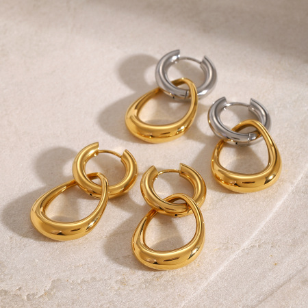 1 paire de boucles d'oreilles pendantes géométriques simples en acier inoxydable plaqué or  pour femme 2