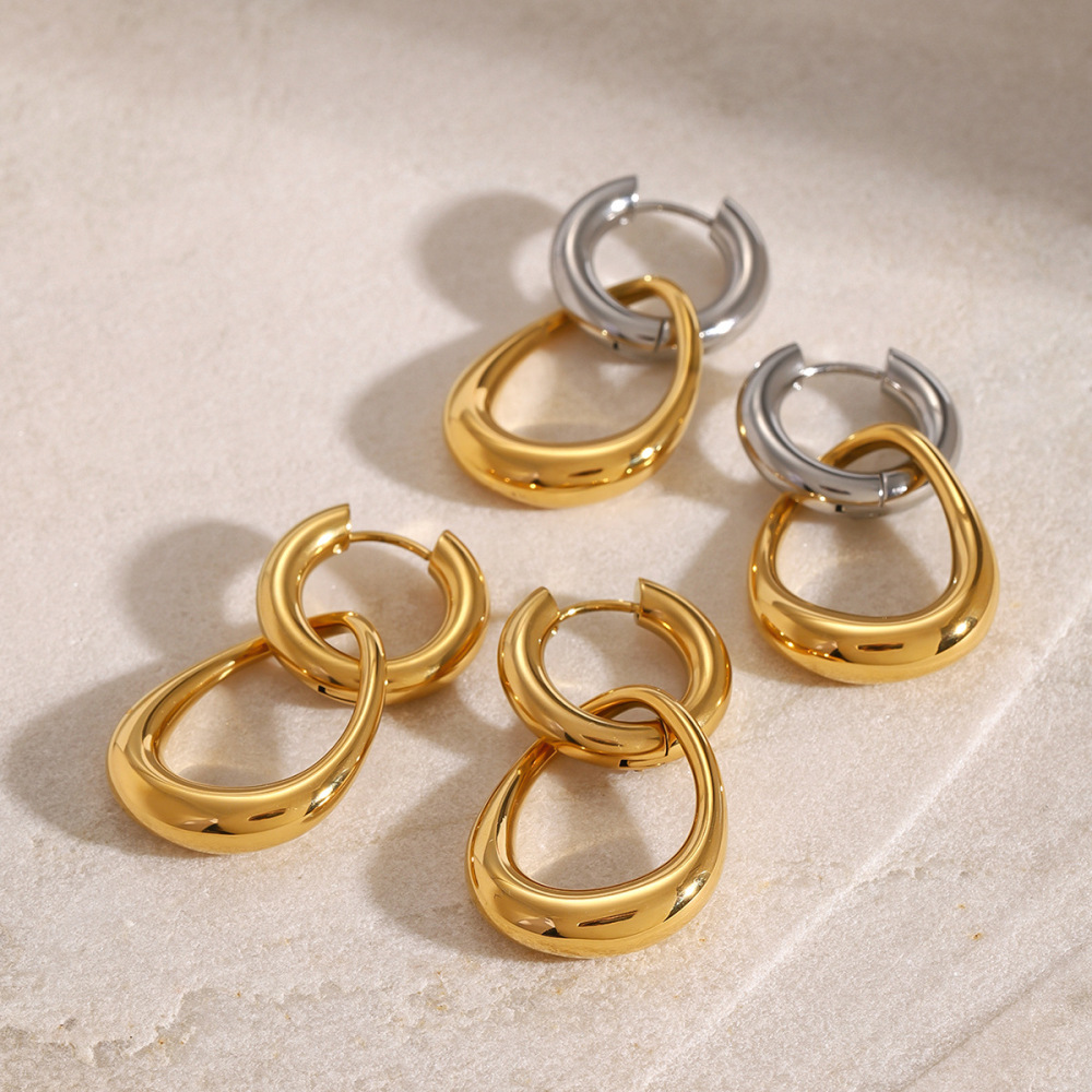 1 Paire De Boucles D'Oreilles Pendantes Géométriques Simples En Acier Inoxydable Plaqué Or Pour Femme Image3