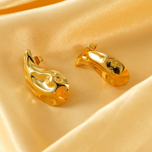 1 Paire De Boucles D'Oreilles À Tige Pour Femme En Acier Inoxydable Plaqué Or , Série Simple, Forme Goutte h5 Image3