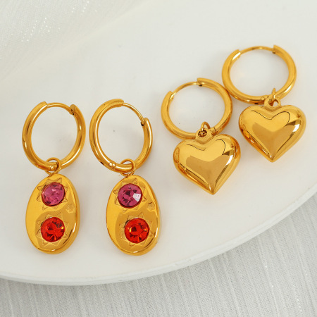 1 paire de boucles d'oreilles pendantes en forme de cœur en acier inoxydable plaqué or  pour femme