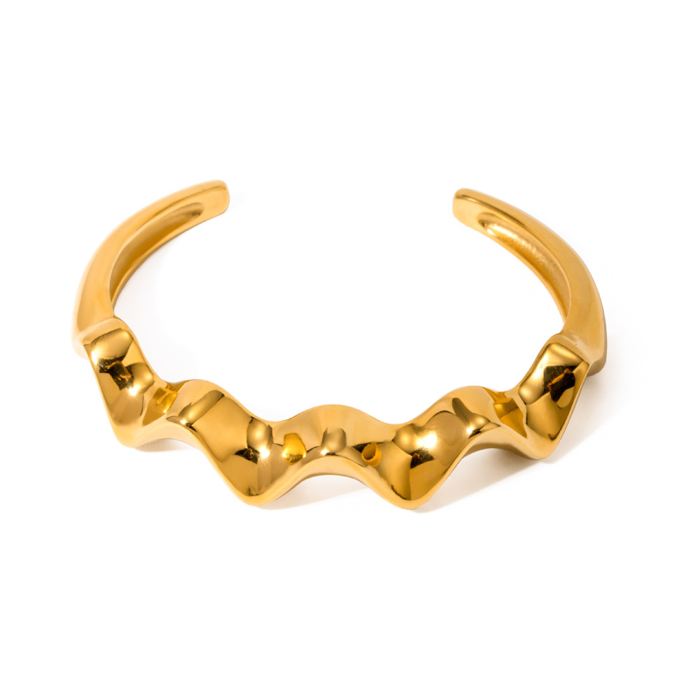 Bracelet Ouvert En Acier Inoxydable À Ondulations Brutes En Or  D'Ie Européenne Et Américaine Bracelet En Acier Titane À Ondulations Brutes De S Internet Nord-Américaines Image4