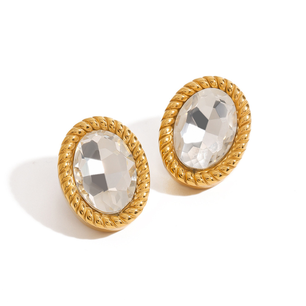 1 Paire De Boucles D'Oreilles Puces Classiques Ovales En Acier Inoxydable Étanche Couleur Or De La Collection Trendy Pour Femmes Image6