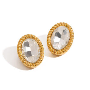 1 Paire De Boucles D'Oreilles Puces Classiques Ovales En Acier Inoxydable Étanche Couleur Or De La Collection Trendy Pour Femmes h5 Image6