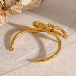 Bracelet Simple En Acier Inoxydable Plaqué Or  Pour Femme, Motif Nœud Papillon, 1 Pièce h5 Image2