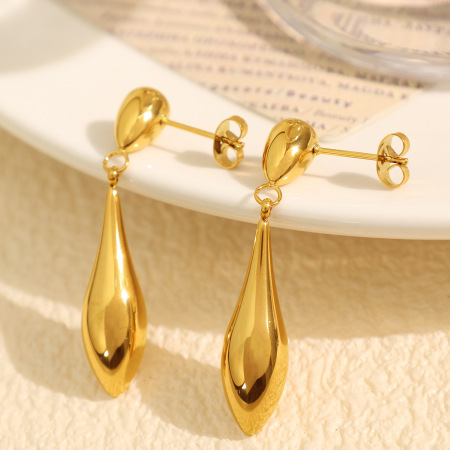 Boucles d'oreilles pendantes pour femme, style minimaliste chic, forme irrégulière en goutte, en acier inoxydable étanche, couleur or (1 paire).