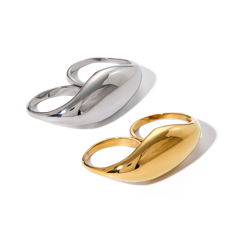 Bague Ajustable Géométrique Pour Femme, En Acier Inoxydable Plaqué Or Et Étanche (1 Pièce). Image6