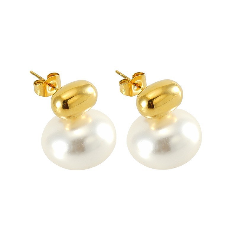 1 Paire De Boucles D'Oreilles À Tige Rétro En Acier Inoxydable Plaqué Or Avec Perles Pour Femme, Série Luxueuse Image6