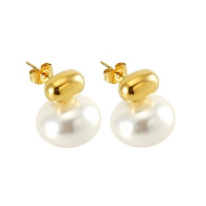 1 Paire De Boucles D'Oreilles À Tige Rétro En Acier Inoxydable Plaqué Or Avec Perles Pour Femme, Série Luxueuse h5 Image6