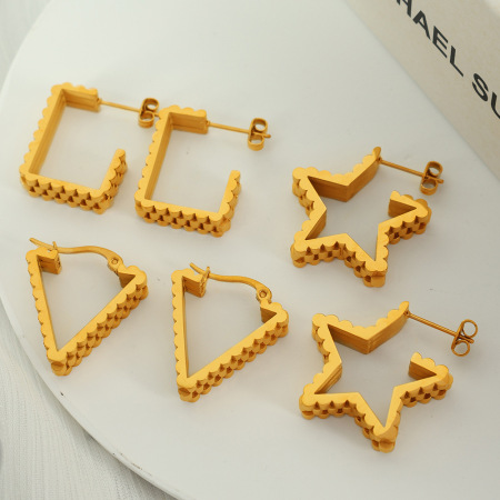 1 paire de boucles d'oreilles créoles géométriques simples en acier inoxydable plaqué or  pour femme