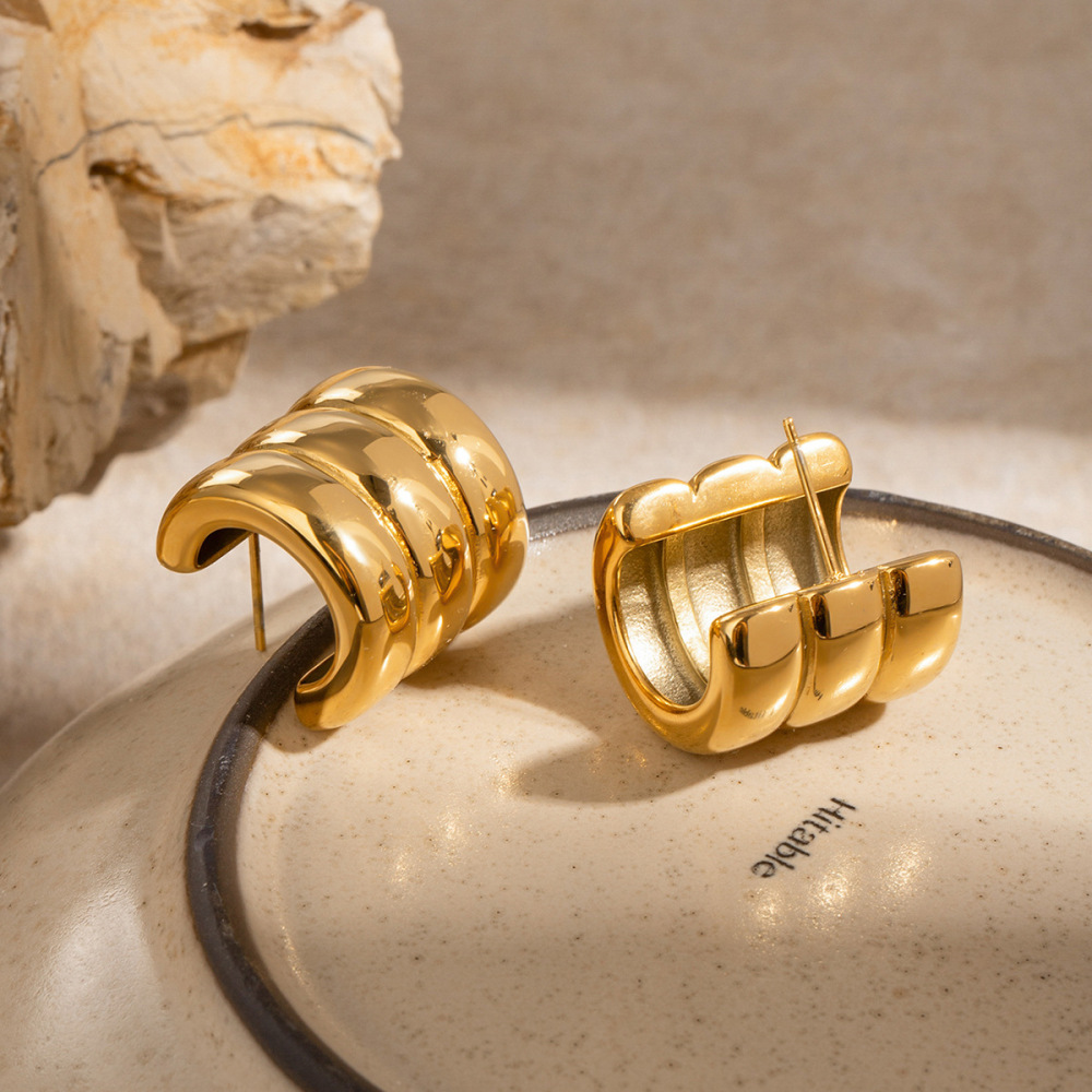 Boucles D'Oreilles À Clous En Acier Inoxydable Doré, Étanches, 1 Paire Image3