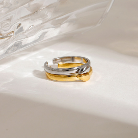 1 paire de bagues ajustables pour femme, en acier inoxydable, résistantes à l'eau, en forme de cœur, couleur or et argent, collection romantique 2