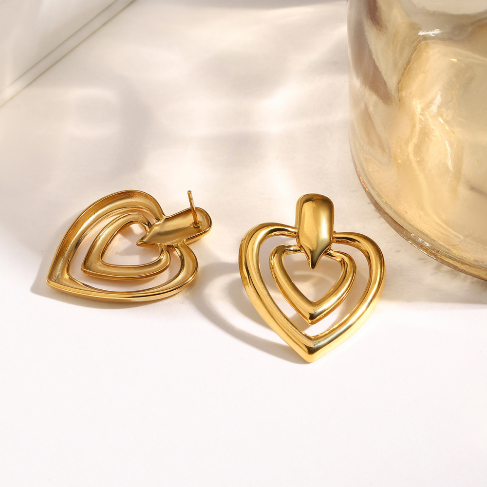 1 Paire De Boucles D'Oreilles À Tige En Acier Inoxydable Couleur Or Pour Femme, , Série Simple Image2