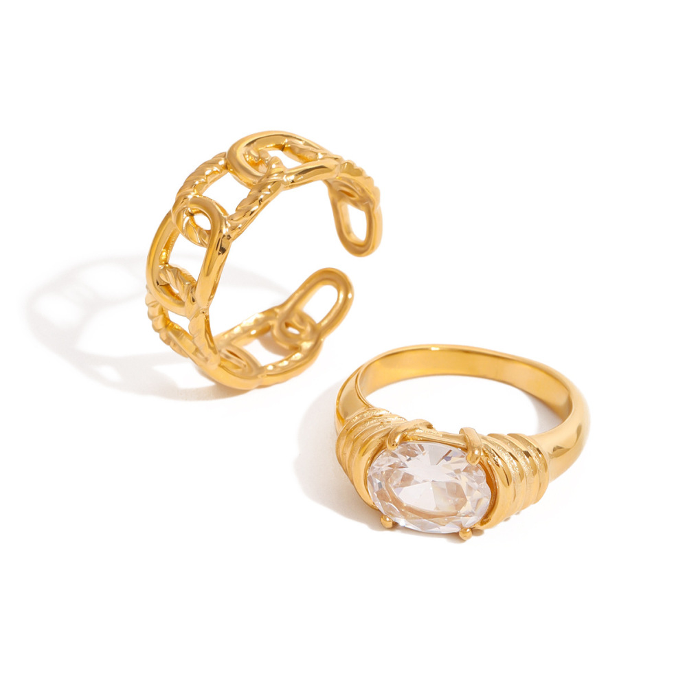 Bague Simple Pour Femme, Style Géométrique Classique, En Acier Inoxydable Étanche, Couleur Or (1 Pièce). Image6