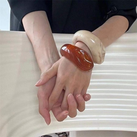 Bracelet femme haut de gamme marron, large, à motifs géométriques ronds mélangés