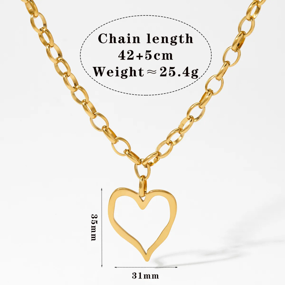 Colliers Pendentifs En Acier Inoxydable Étanche Couleur Or, Forme Cœur, Série Simple 
