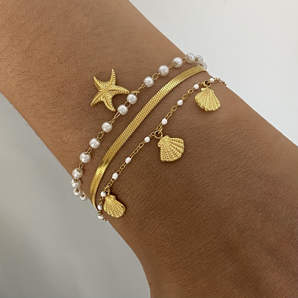 Bracelet À Breloques Pour Femme Oceanic En Acier Inoxydable Étanche Couleur Or (1 Pièce) Image4