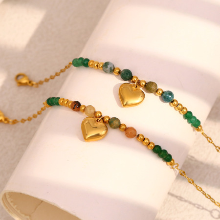 Bracelets rétro en acier inoxydable imperméables à perles en forme de cœur