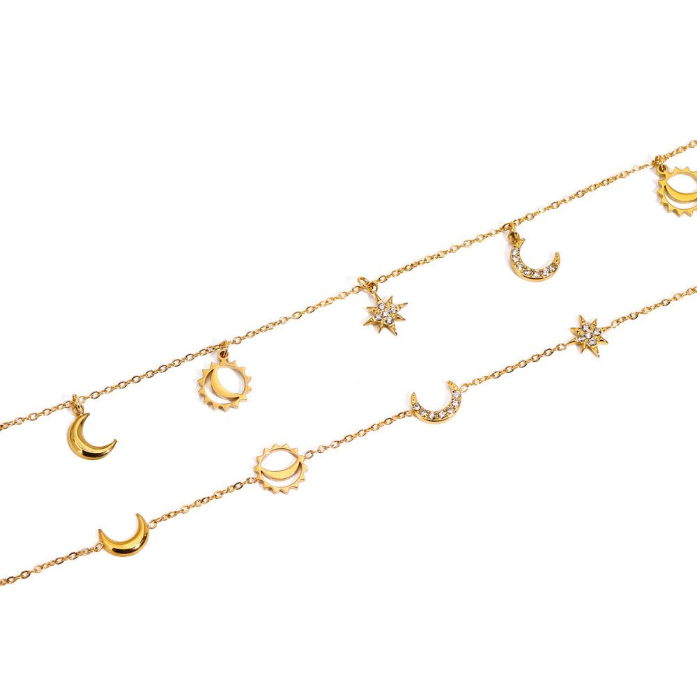 Bracelet À Breloques Lune Et Étoile Pour Femme, En Acier Inoxydable Doré (1 Pièce). Image6