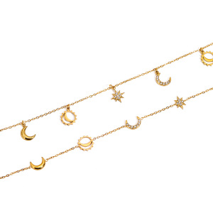 Bracelet À Breloques Lune Et Étoile Pour Femme, En Acier Inoxydable Doré (1 Pièce). h5 Image6