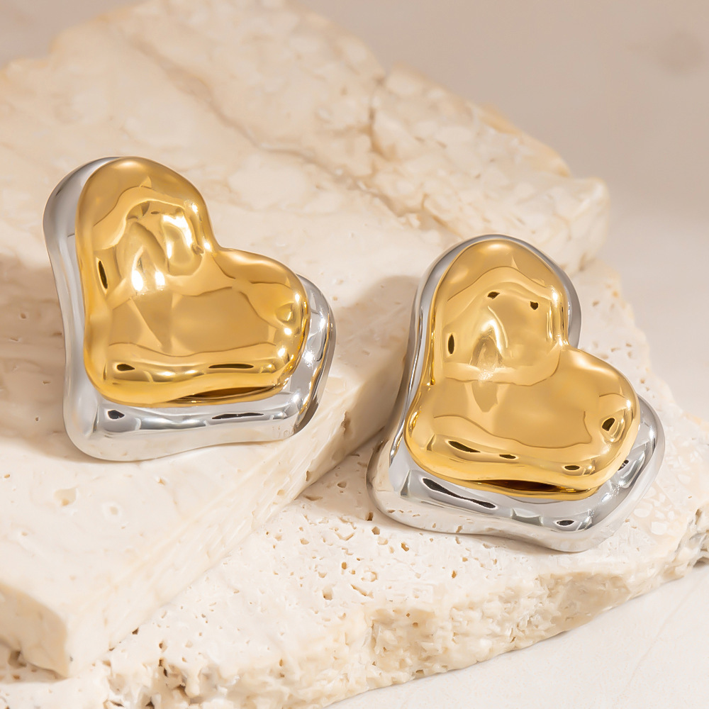 Boucles D'Oreilles Puces Minimalistes En Forme De Cœur, En Acier Inoxydable Étanche, Couleur Or, Pour Femmes Image8