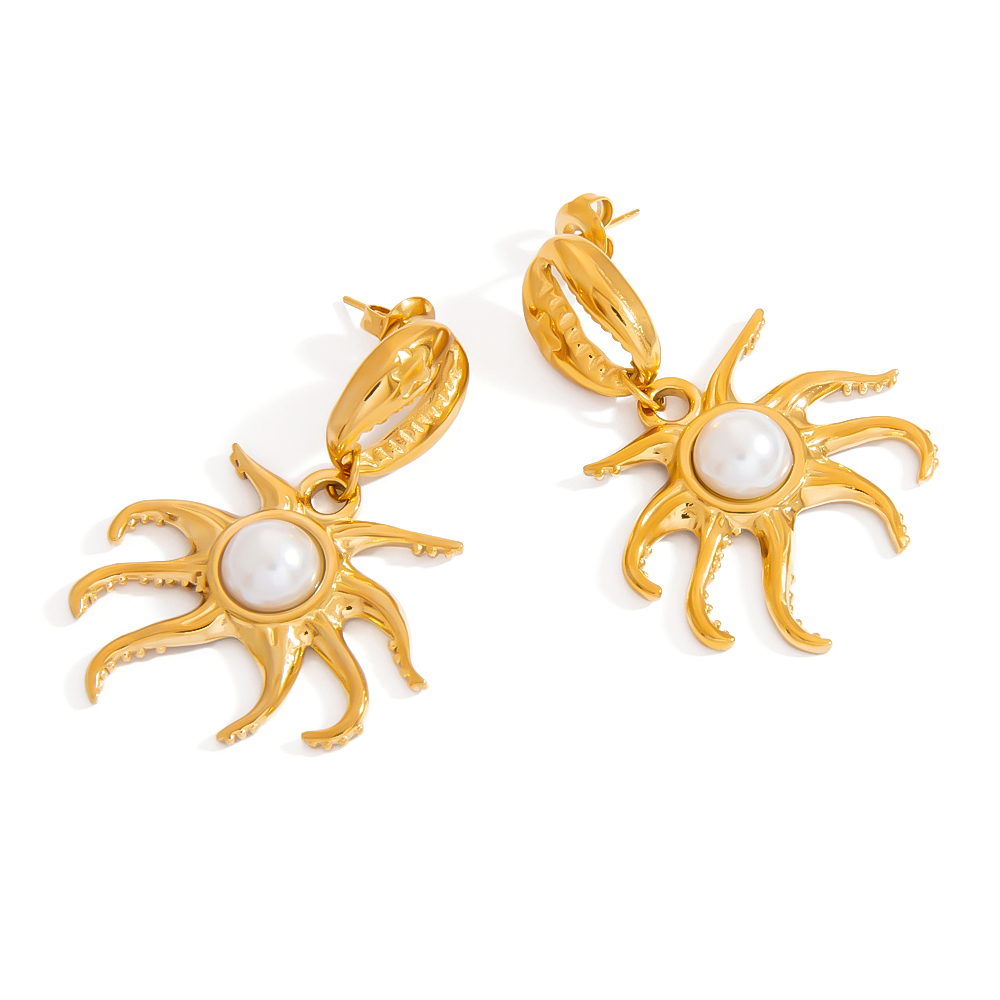 Boucles D'Oreilles Pendantes Pieuvre En Acier Inoxydable Étanche Couleur Or 