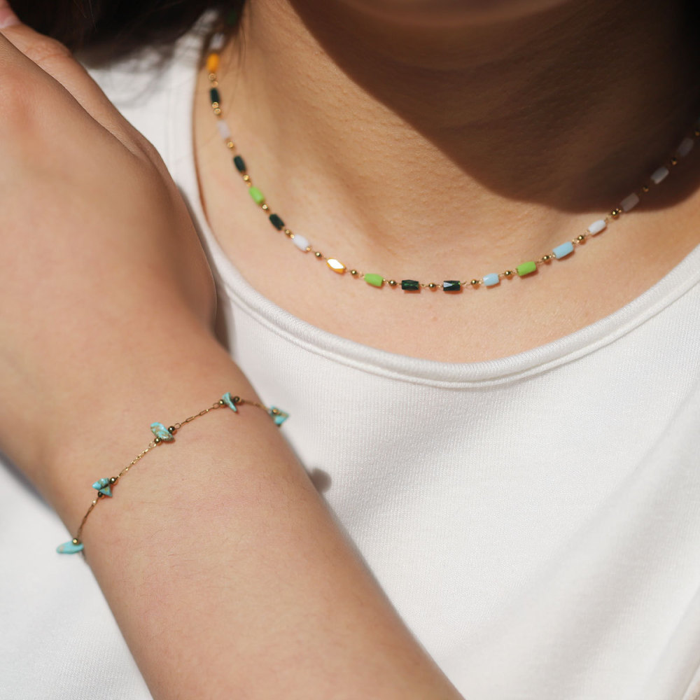 Collier À Maillons Pour Femme, 1 Pièce, En Acier Inoxydable, Étanche, Couleur Or, Orné De Perles Étincelantes Image4