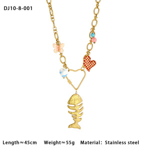 Colliers Pendentifs Sophistiqués Pour Femmes, En Acier Inoxydable Étanche, Couleur Or, Motif Arête De Poisson, Parfaits Pour Les Vacances h5
