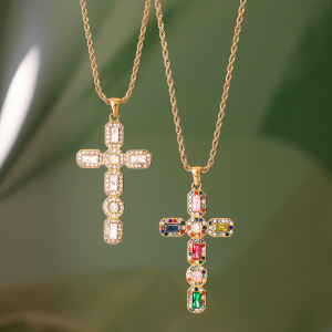 Collier Pendentif Femme Rétro En Forme De Croix, En Acier Inoxydable Étanche, Couleur Or (1 Pièce) h5 Image3