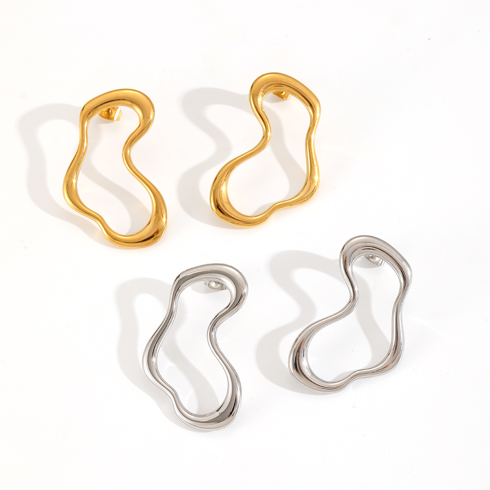 Boucles D'Oreilles Clous Géométriques Pour Femmes, En Acier Inoxydable Imperméable, Couleur Or. Image4