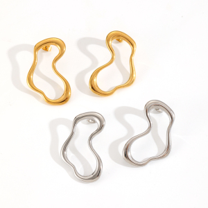Boucles D'Oreilles Clous Géométriques Pour Femmes, En Acier Inoxydable Imperméable, Couleur Or. h5 Image4