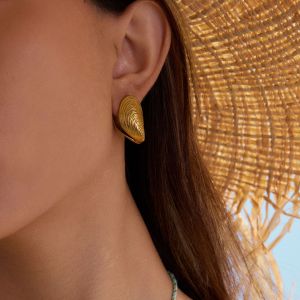 Boucles D'Oreilles Puces En Acier Inoxydable Étanche Couleur Or, Forme Coquillage h5 Image4