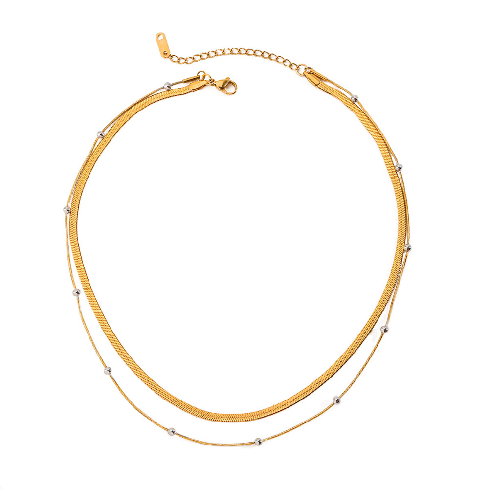 Collier À Plusieurs Rangs Pour Femme, 1 Pièce, En Acier Inoxydable Étanche, Couleur Or h5Image4