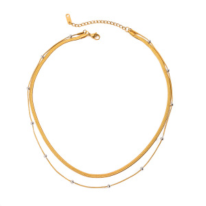 Collier À Plusieurs Rangs Pour Femme, 1 Pièce, En Acier Inoxydable Étanche, Couleur Or h5 Image4