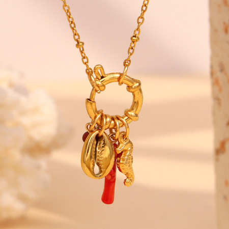 Collier Avec Pendentif Tortue De Vacances En Acier Inoxydable Doré Pour Femme, Série Simple, 1 Pièce